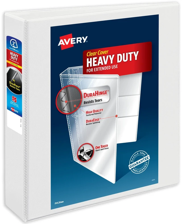 Main image of ® Heavy-Duty 3 Ring Binder, 2" Slant Rings, 1 White Binder For Heavy School, Home and Office Use, DuraHinge Tear-Resistant Spine, DuraEdge Split-Resistant Sides, Clear Pockets