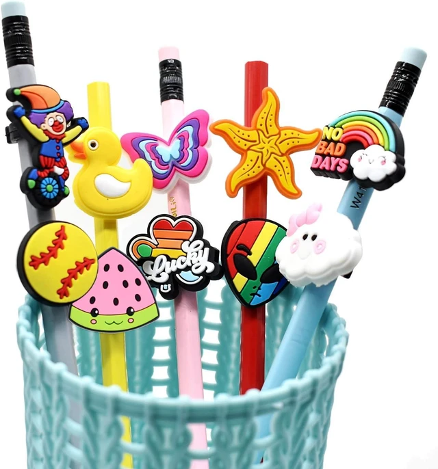 Alt view image 3 of 7 - YEALQU 200PCS Random Different Pencil Topper Decoations Cute PVC Pencil Toppes Lovely Black Clip for Pupil/Junior Students Gifts Awards