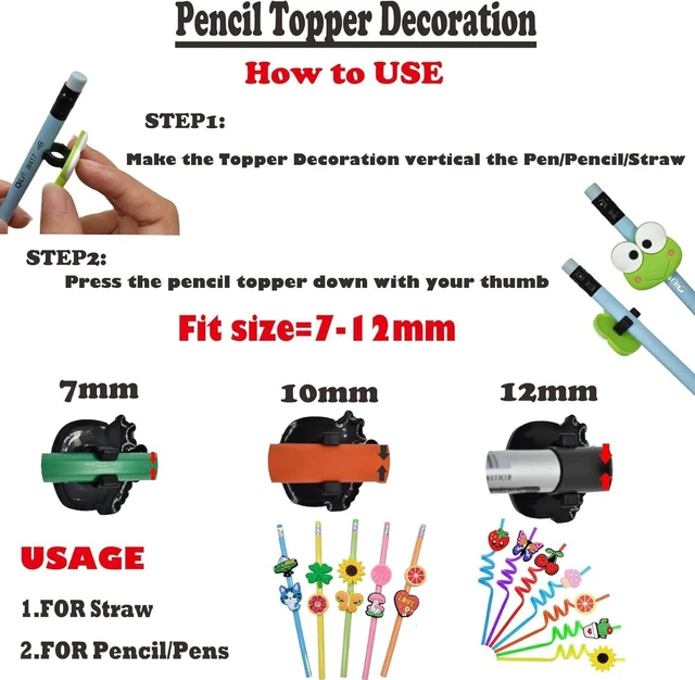 Alt view image 5 of 7 - YEALQU 200PCS Random Different Pencil Topper Decoations Cute PVC Pencil Toppes Lovely Black Clip for Pupil/Junior Students Gifts Awards
