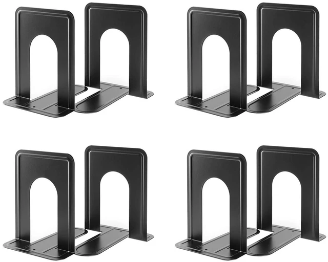 Main image of Book Ends Universal Premium Bookends for Shelves, Non-Skid Bookend Heavy Duty Metal Book Stopper for Books/Movies/CDs/Video Games, 6 x 4.6 x 6 in, Black, 4 Pairs/8 Pieces, Large