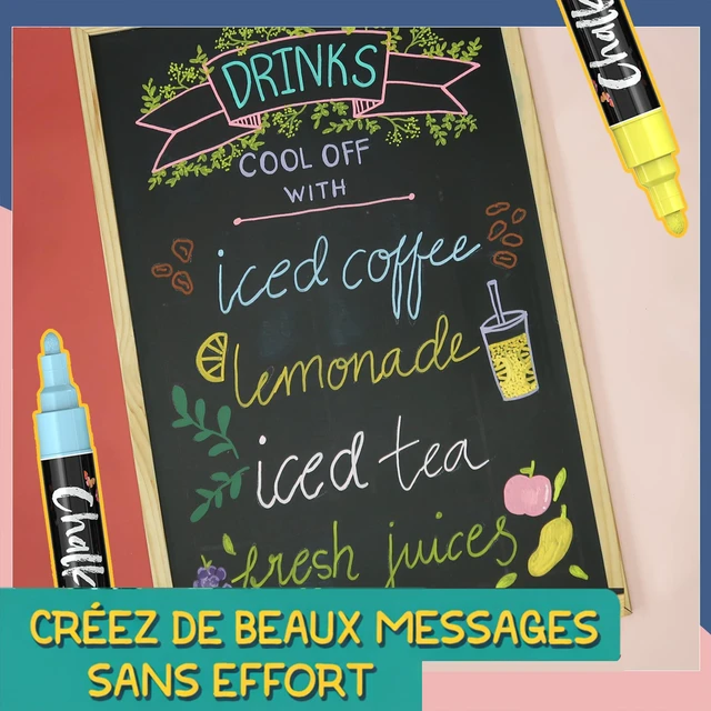 Alt view image 5 of 7 - Erasable Liquid Chalk Markers (30 Pack 6mm) - Car Window Markers Pastel + Neon Chalk Pens, Wet Wipe Washable Paint for Chalkboard Sign, Blackboards, Glass, Board, Mirror - 6mm Reversible Tip