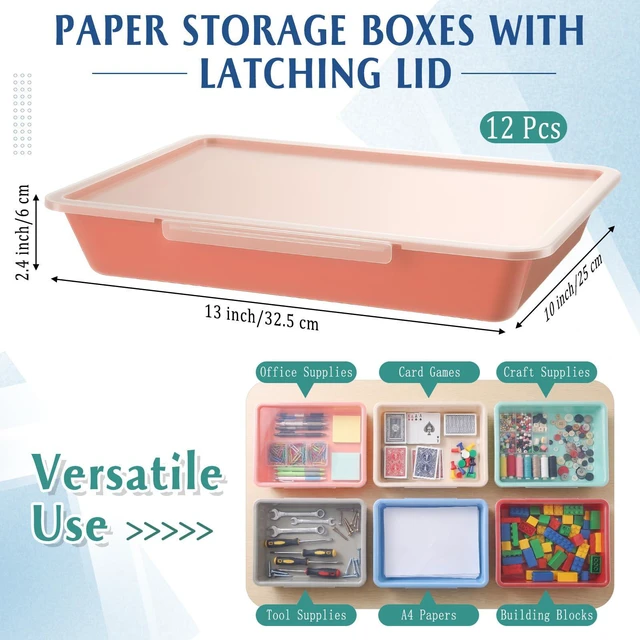 Alt view image 2 of 6 - 12 Pcs Classroom Paper Storage Bins with Clear Latching Lid, Label Stackable Letter Size Flat Tray Container for Teacher Back to School Supplies Home Office Desk Arts Crafts (Boho,13x10in)