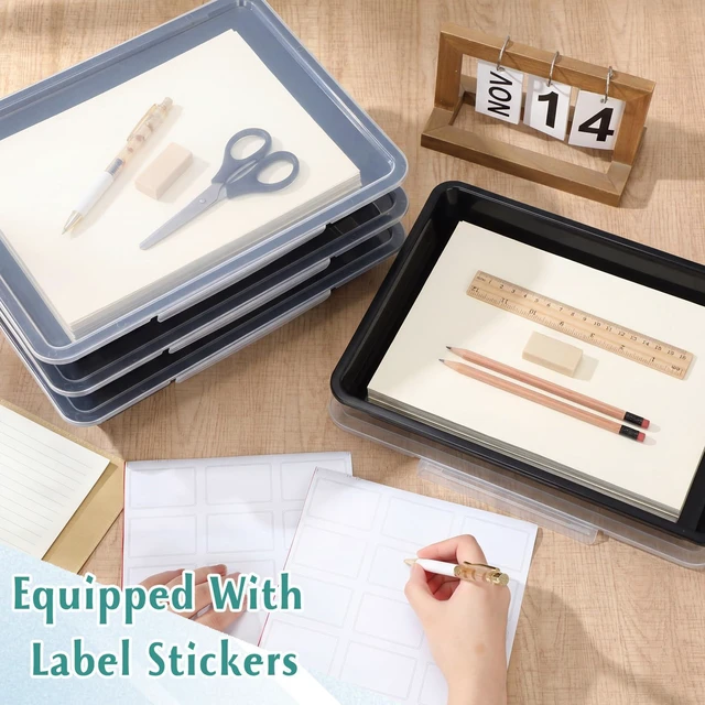 Alt view image 5 of 6 - 12 Pcs Classroom Paper Storage Bins with Clear Latching Lids Labels, Letter Size Stackable Flat Trays Container Paper Organizer for Teacher Back to School Office Arts Crafts (Black,13x10in)