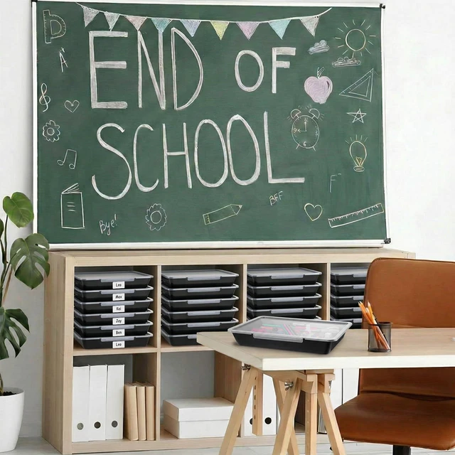 Alt view image 4 of 6 - 12 Pcs Classroom Paper Storage Bins with Clear Latching Lids Labels, Letter Size Stackable Flat Trays Container Paper Organizer for Teacher Back to School Office Arts Crafts (Black,13x10in)
