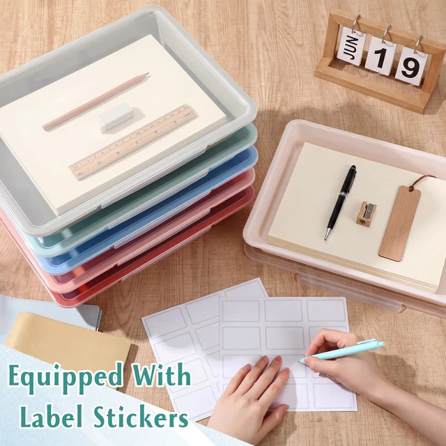 Alt view image 5 of 6 - 12 Pcs Classroom Paper Storage Bins with Clear Latching Lid, Label Stackable Letter Size Flat Tray Container for Teacher Back to School Supplies Home Office Desk Arts Crafts (Boho,13x10in)