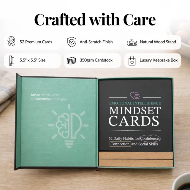 Alt view image 4 of 7 - Emotional Intelligence Mindset Cards 52 Daily Habits for Confidence, Connection & Social Skills for Kids, Teens & Adults Includes Wooden Display Stand Gift for Teachers & Parents