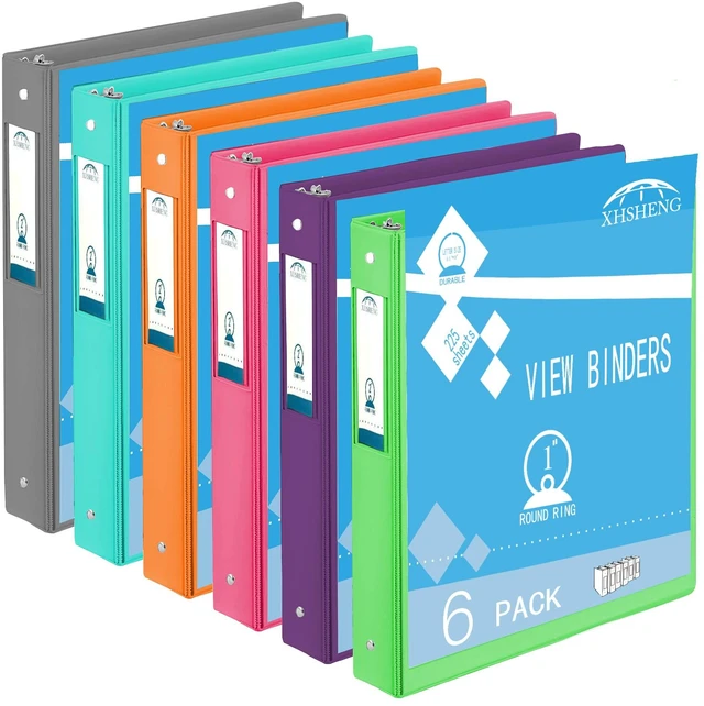 Main image of 3 Ring Binders,1 Round Ring, Holds 8.5 * 11inch Papers, with 2 Pockets,6 Colors Binder Assorted Pack