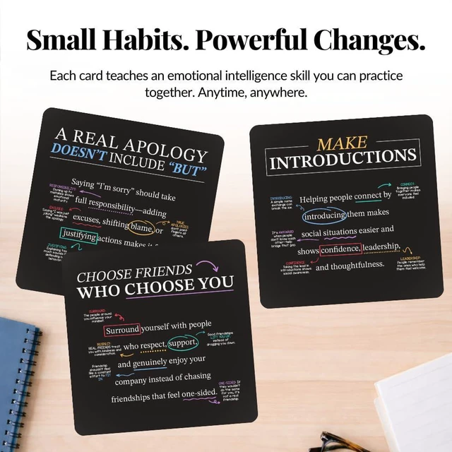 Alt view image 7 of 7 - Emotional Intelligence Mindset Cards 52 Daily Habits for Confidence, Connection & Social Skills for Kids, Teens & Adults Includes Wooden Display Stand Gift for Teachers & Parents