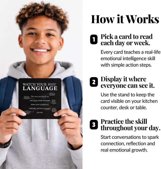 Alt view image 6 of 7 - Emotional Intelligence Mindset Cards 52 Daily Habits for Confidence, Connection & Social Skills for Kids, Teens & Adults Includes Wooden Display Stand Gift for Teachers & Parents