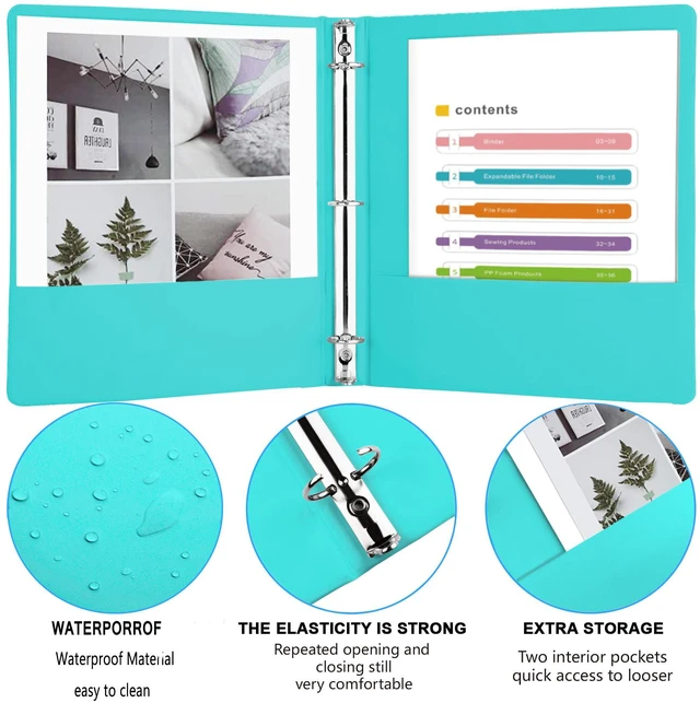 Alt view image 3 of 7 - 3 Ring Binders,1 Round Ring, Holds 8.5 * 11inch Papers, with 2 Pockets,6 Colors Binder Assorted Pack