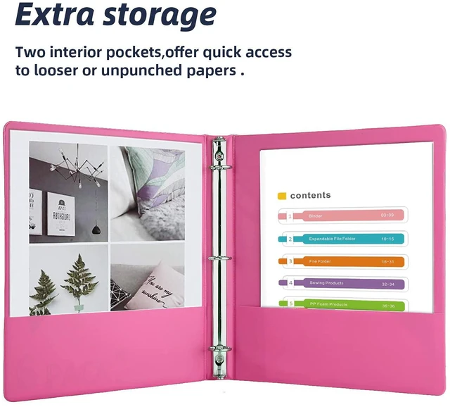 Alt view image 6 of 7 - 3 Ring Binders,1 Round Ring, Holds 8.5 * 11inch Papers, with 2 Pockets,6 Colors Binder Assorted Pack