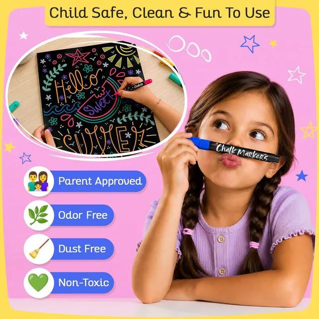 Alt view image 4 of 7 - 30 Extra Fine Tip Liquid Chalk Markers for Blackboard, Chalkboard, Window 1mm, Pastel + Neon Chalk Pens, Erasable Dry Erase Marker for Car Windows, Bistro, Wedding Sign - Fine Tip Chalkboard Markers