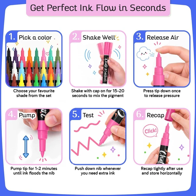 Alt view image 7 of 7 - 30 Extra Fine Tip Liquid Chalk Markers for Blackboard, Chalkboard, Window 1mm, Pastel + Neon Chalk Pens, Erasable Dry Erase Marker for Car Windows, Bistro, Wedding Sign - Fine Tip Chalkboard Markers