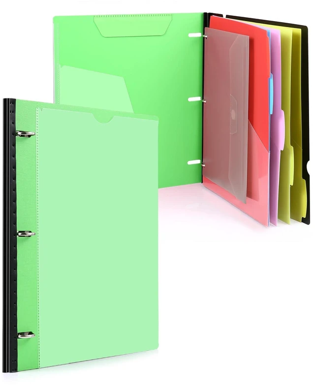 Main image of Telescoping Project Organizer, 1 Inch 3 Ring Binder, Green Clear Front Pocket / Tabbed Catalog Pocket / 5-Tab Pocket Dividers / 1 Plastic Binder Pocket