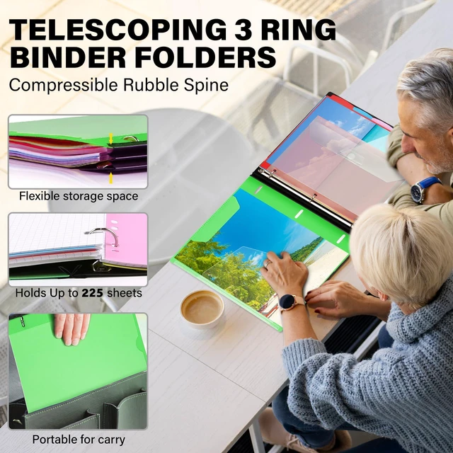 Alt view image 2 of 7 - Telescoping Project Organizer, 1 Inch 3 Ring Binder, Green Clear Front Pocket / Tabbed Catalog Pocket / 5-Tab Pocket Dividers / 1 Plastic Binder Pocket