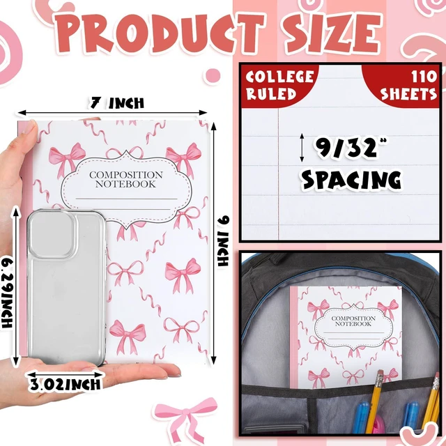 Alt view image 2 of 7 - 6 Pack Pink Cherry Composition Notebook College Ruled Back to School Supplies 110 Pages Note Taking, 9-3/4 x 7-1/2"Inch Size, Preppy Aesthetic Design, Cute Journal Office Use