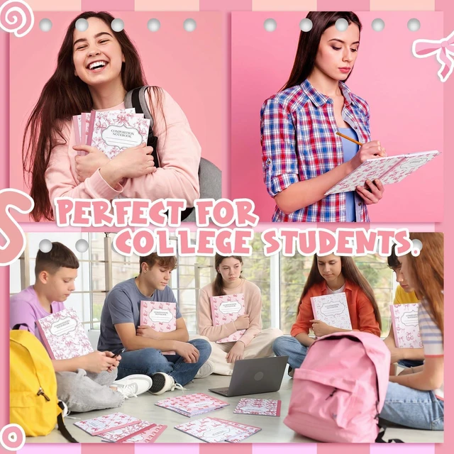 Alt view image 3 of 7 - 6 Pack Pink Cherry Composition Notebook College Ruled Back to School Supplies 110 Pages Note Taking, 9-3/4 x 7-1/2"Inch Size, Preppy Aesthetic Design, Cute Journal Office Use