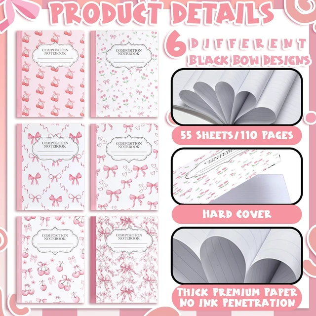 Alt view image 5 of 7 - 6 Pack Pink Cherry Composition Notebook College Ruled Back to School Supplies 110 Pages Note Taking, 9-3/4 x 7-1/2"Inch Size, Preppy Aesthetic Design, Cute Journal Office Use