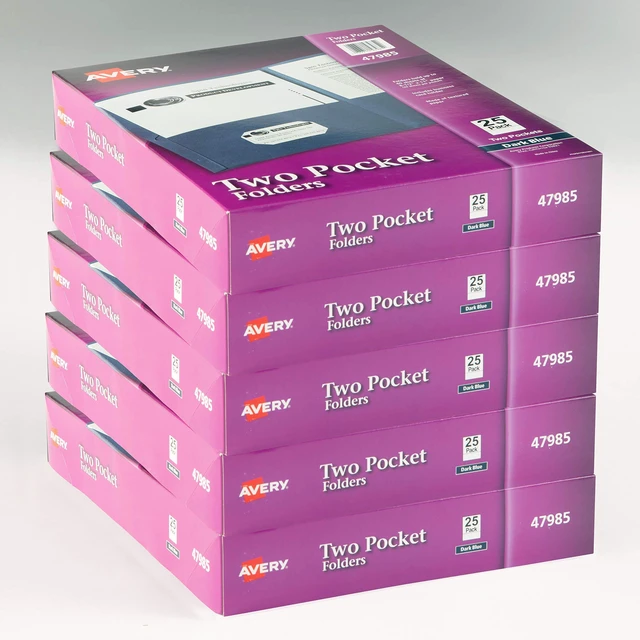 Main image of Two-Pocket Folders, Dark Blue, Box of 25, Multi Pack of 5 (47985)