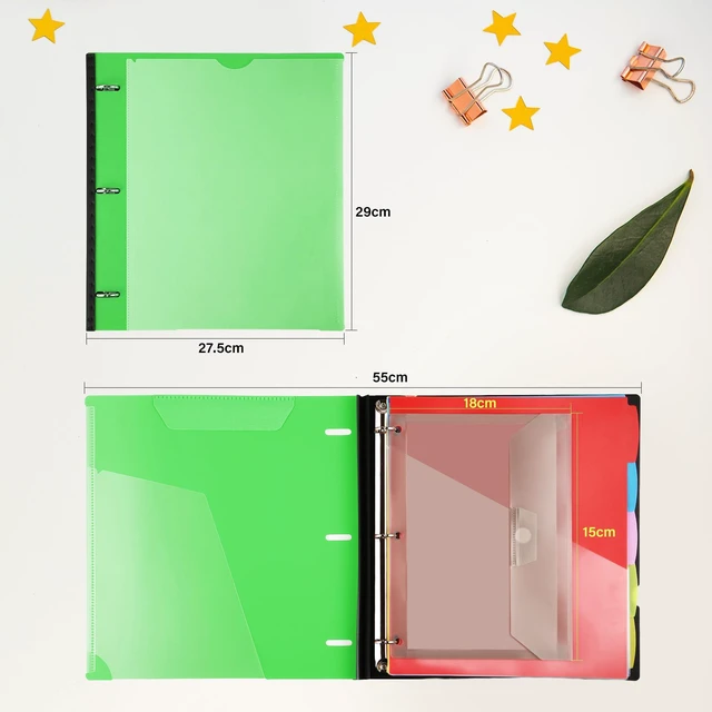 Alt view image 6 of 7 - Telescoping Project Organizer, 1 Inch 3 Ring Binder, Green Clear Front Pocket / Tabbed Catalog Pocket / 5-Tab Pocket Dividers / 1 Plastic Binder Pocket