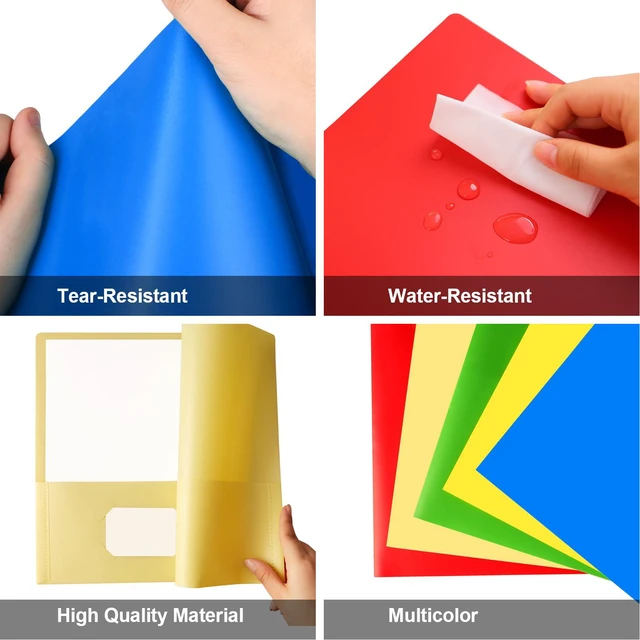 Alt view image 4 of 7 - 100 Pack Plastic Folders with Pockets, 5 Color Heavy Duty Two Pocket Folder Business Card Holder for Office, High School, Business Resume