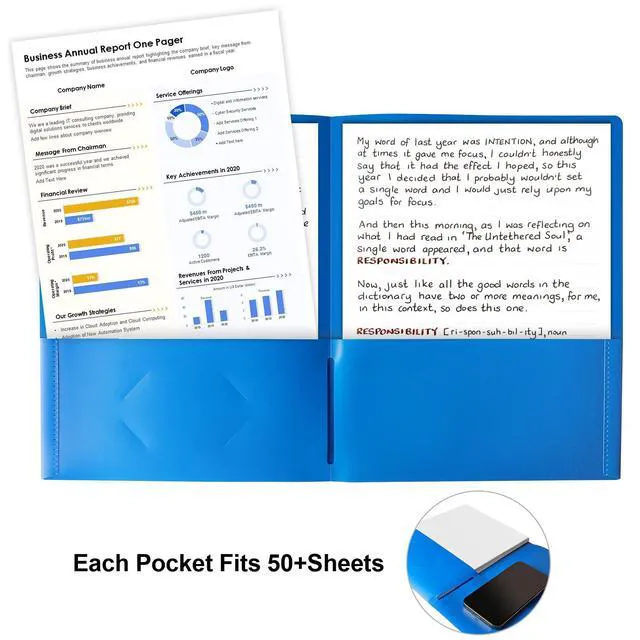 Alt view image 5 of 7 - 100 Pack Plastic Folders with Pockets, 5 Color Heavy Duty Two Pocket Folder Business Card Holder for Office, High School, Business Resume