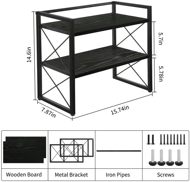 Alt view image 3 of 7 - Desktop Shelf Organizer, 2 Tier Office Shelves, Wood Desk Organizer Storage Rack and Freestanding Display Shelf for Office, Dormitory, Home(Black)