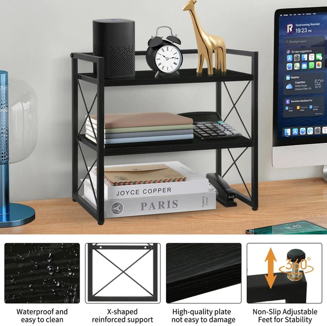 Alt view image 4 of 7 - Desktop Shelf Organizer, 2 Tier Office Shelves, Wood Desk Organizer Storage Rack and Freestanding Display Shelf for Office, Dormitory, Home(Black)