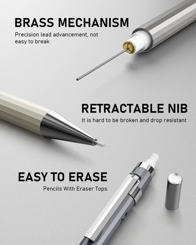 Alt view image 5 of 7 - 37PCS Art Mechanical Pencil Set, Metal Drafting Pencils 0.5 mm, 0.7 mm, 0.9 mm & 2mm Lead Pencil Holder (6B 4B 2B HB 2H 4H Colors) For Sketching Drawing With 20 Tube Lead Refills Eraser Case