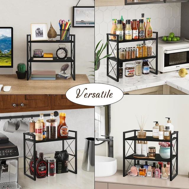 Alt view image 7 of 7 - Desktop Shelf Organizer, 2 Tier Office Shelves, Wood Desk Organizer Storage Rack and Freestanding Display Shelf for Office, Dormitory, Home(Black)