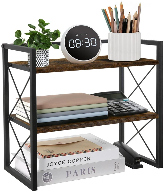 Main image of Desktop Shelf Organizer, 2 Tier Office Shelves, Wood Desk Organizer Storage Rack and Freestanding Display Shelf for Office, Dormitory, Home