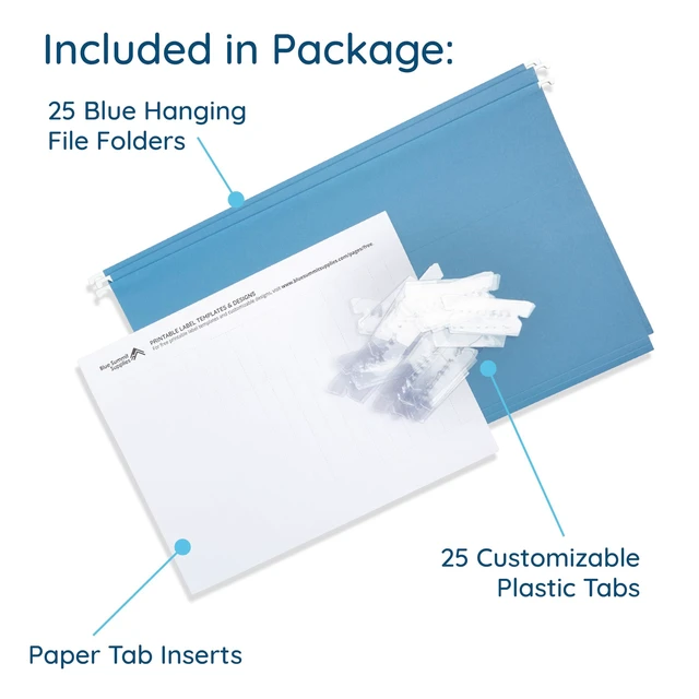 Alt view image 3 of 7 - 25 Hanging File Folders, Legal Size, Reinforced 11pt, 1/5 Cut Tabs, Plastic Tabs and Inserts Included, for Filing Cabinet, Home, and Office Use