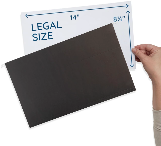 Alt view image 2 of 6 - 25 Hanging File Folders, Legal Size, Black Reinforced 11pt, 1/5 Cut Tabs, Plastic Tabs and Inserts Included, for Filing Cabinet, Home, and Office Use