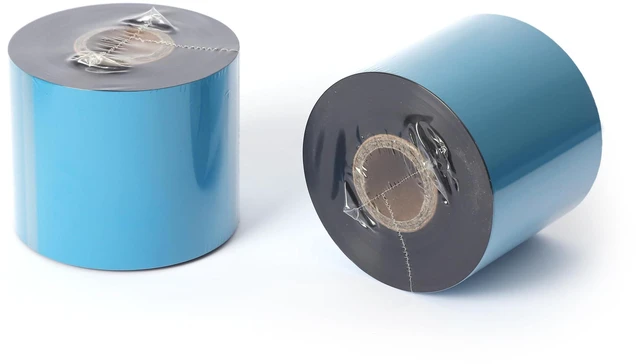 Main image of 12 Rolls 2.52'' x 1476' Premium Resin Enhanced Wax Ribbon, 64mm x 450m Black Thermal Transfer Ribbon, Barcode Thermal Label Printer Ribbon, CSO-Ink Outside, 1'' Core for Zebra, TSC, GoDex, Citizen