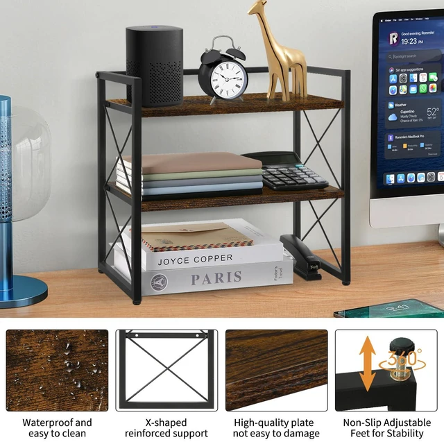 Alt view image 4 of 7 - Desktop Shelf Organizer, 2 Tier Office Shelves, Wood Desk Organizer Storage Rack and Freestanding Display Shelf for Office, Dormitory, Home