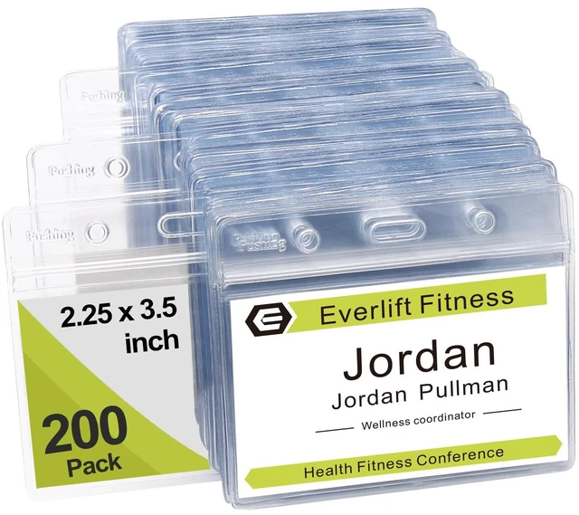 Main image of 200 Pcs Clear Plastic Horizontal Name Tag Badge ID Card Holders