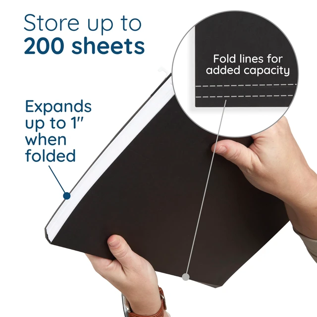 Alt view image 4 of 6 - 25 Hanging File Folders, Legal Size, Black Reinforced 11pt, 1/5 Cut Tabs, Plastic Tabs and Inserts Included, for Filing Cabinet, Home, and Office Use
