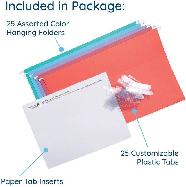 Alt view image 3 of 7 - 25 Hanging File Folders, Legal Size, Gem Tones Reinforced 11pt, 1/5 Cut Tabs, Tabs and Inserts Included, Color-Coded Filing for Cabinet, Home, and Office