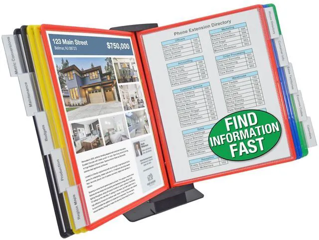 Main image of FASTFIND 10-Pocket Desk Reference Display Organizer, Colors Compact, Heavy-Duty, Weighted Metal Base Takes up Minimial Desk Space While Keeping Your Display Organizer Firmly in Place