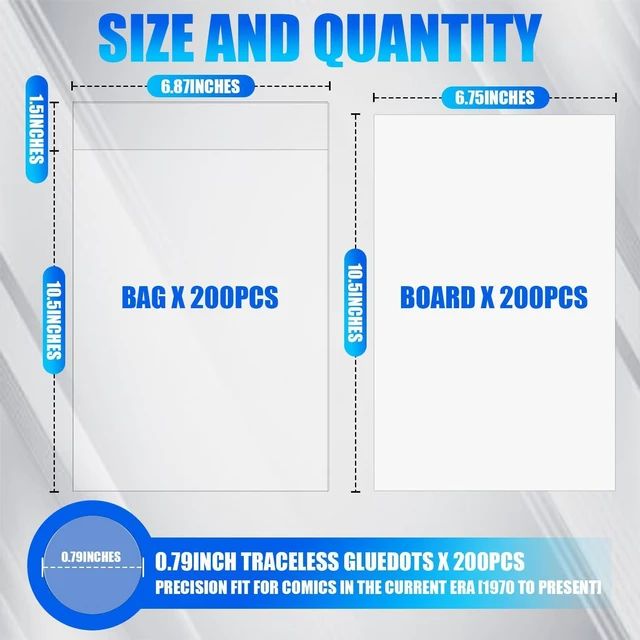 Alt view image 2 of 7 - 200 Pack Current Comic Book Bags and Boards, 6.87" x 10.5" Clear Comic Book Sleeves, Acid-Free Thick Comic Backing Boards for Collectible Book Storage
