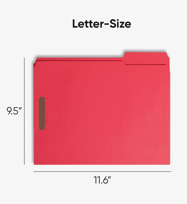 Alt view image 3 of 6 - Fastener File Folders, Reinforced 1/3-Cut Tabs, 2 Fasteners, Letter Size, Red, 50 per Box (12740)