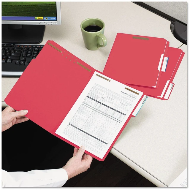 Alt view image 2 of 6 - Fastener File Folders, Reinforced 1/3-Cut Tabs, 2 Fasteners, Letter Size, Red, 50 per Box (12740)