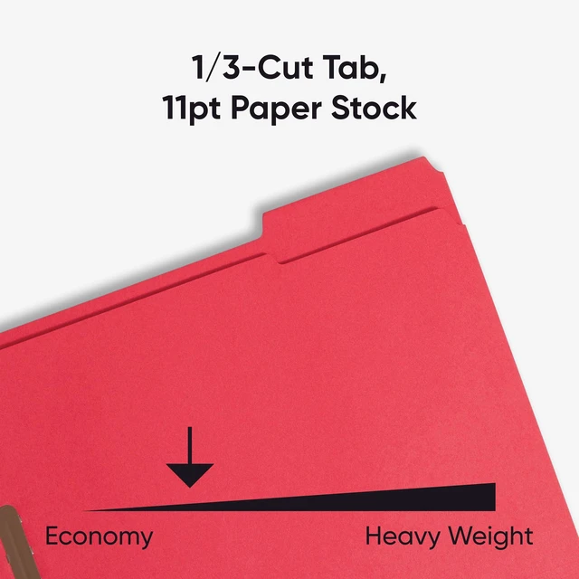 Alt view image 5 of 6 - Fastener File Folders, Reinforced 1/3-Cut Tabs, 2 Fasteners, Letter Size, Red, 50 per Box (12740)