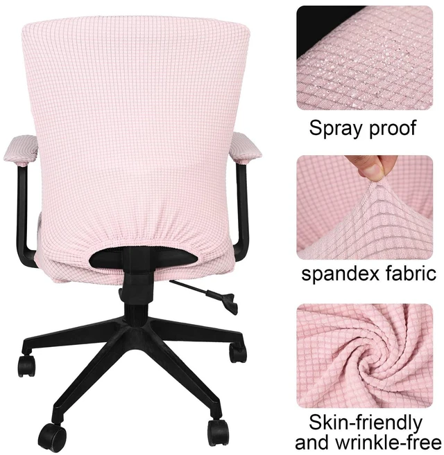 Alt view image 3 of 7 - 4 Pcs Office Chair Covers Stretchable Armrest Seat,XL,Pale Pink Universal Fit Office Desk Chairs, Protective Seat Backrest Slipcovers, Stretchable Prevent Wear, Easy Install for Rotating