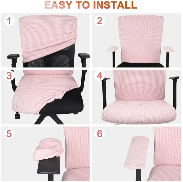Alt view image 4 of 7 - 4 Pcs Office Chair Covers Stretchable Armrest Seat,XL,Pale Pink Universal Fit Office Desk Chairs, Protective Seat Backrest Slipcovers, Stretchable Prevent Wear, Easy Install for Rotating
