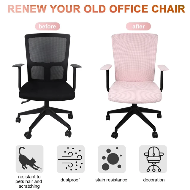 Alt view image 5 of 7 - 4 Pcs Office Chair Covers Stretchable Armrest Seat,XL,Pale Pink Universal Fit Office Desk Chairs, Protective Seat Backrest Slipcovers, Stretchable Prevent Wear, Easy Install for Rotating