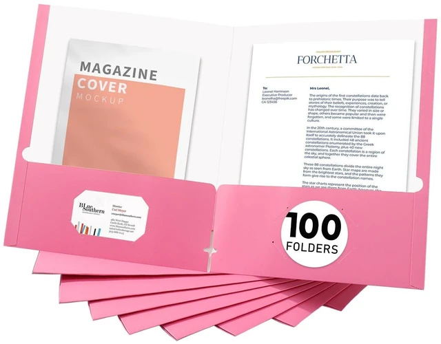 Main image of File folders with Pockets,Pink Two folders for documents,100 Pack Paper Folders with Card Slot,Letter Size,School Students,Business,Home and Office Workers
