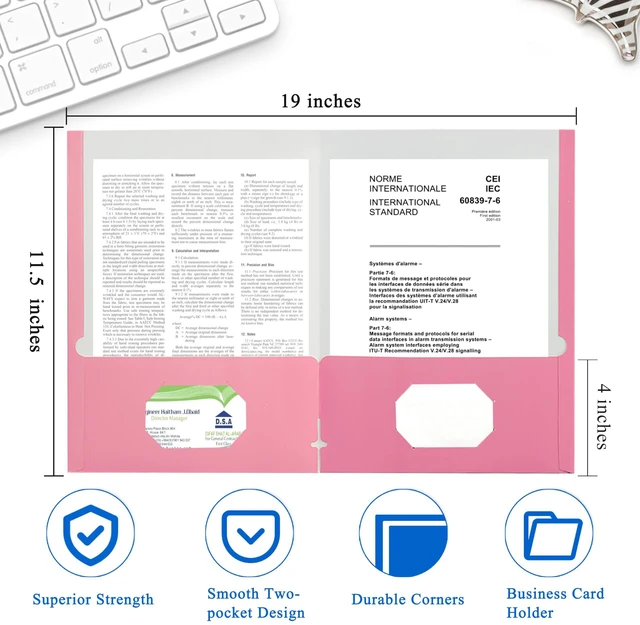 Alt view image 2 of 4 - File folders with Pockets,Pink Two folders for documents,100 Pack Paper Folders with Card Slot,Letter Size,School Students,Business,Home and Office Workers