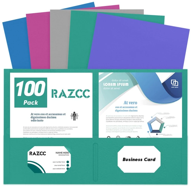 Main image of 100 Pack 2 Pocket Folders - Assorted 5 Colors, Fit Letter Size Paper