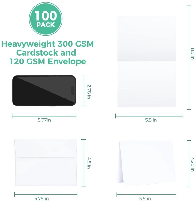 Alt view image 2 of 7 - A2 Blank White Cards and Envelopes 100 Pack, 4.25 x 5.5 Folded Cards FSC Certified Heavyweight Folded Cardstock and A2 Envelopes for DIY Greeting Cards Wedding Birthday Invitations All Occasions